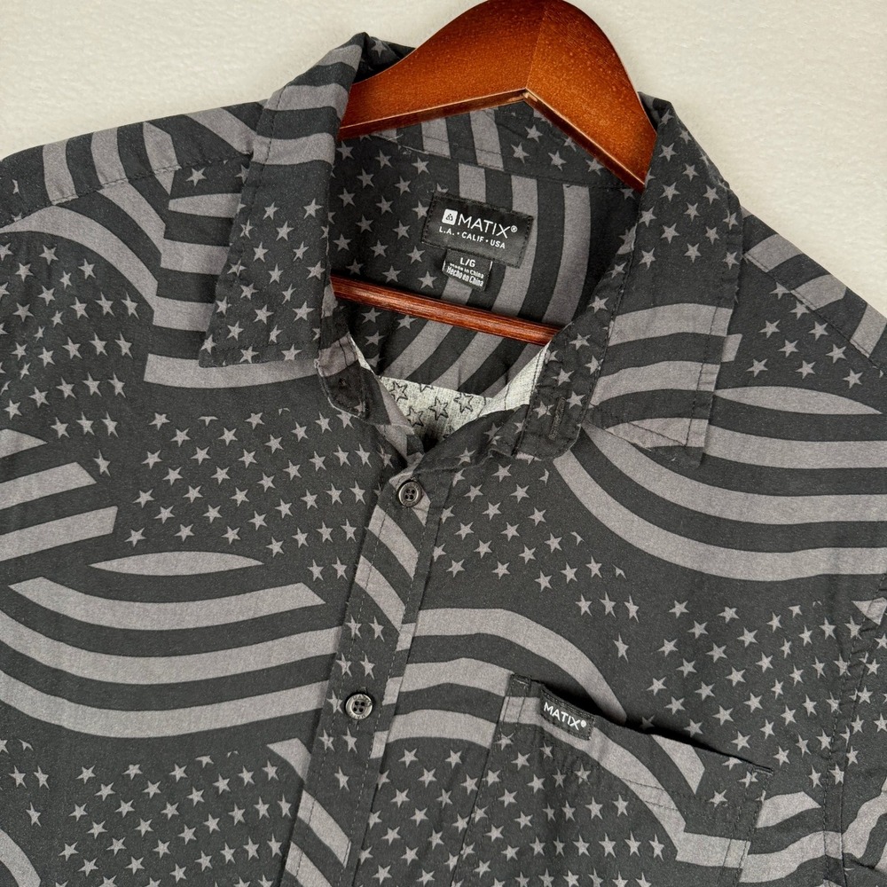 Matix American Flag Button Up Shirt Mens L Black S/S Stars Stripes 4th of July